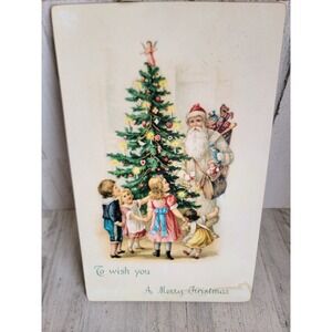 Moonlight roses vintage I wish you a Merry Xmas Santa kid sign hanging home